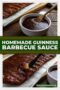Two-panel Celtic-styled collage showing homemade Guinness barbecue sauce with ribs in two images with a central text banner in dark green with ivory text and amber Celtic designs.