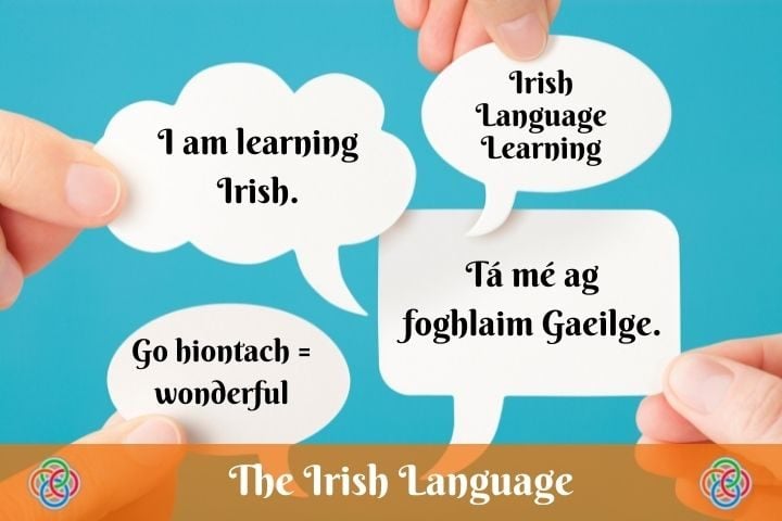 I am learning Irish shown in conversation bubbles | Irish American Mom Conversation bubbles with text