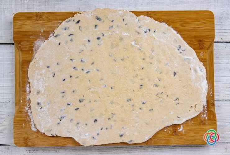 Rolled biscuit dough for Easter biscuits | Irish American Mom Rolled cookie dough