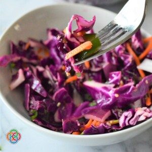 Red cabbage slaw in a bowl