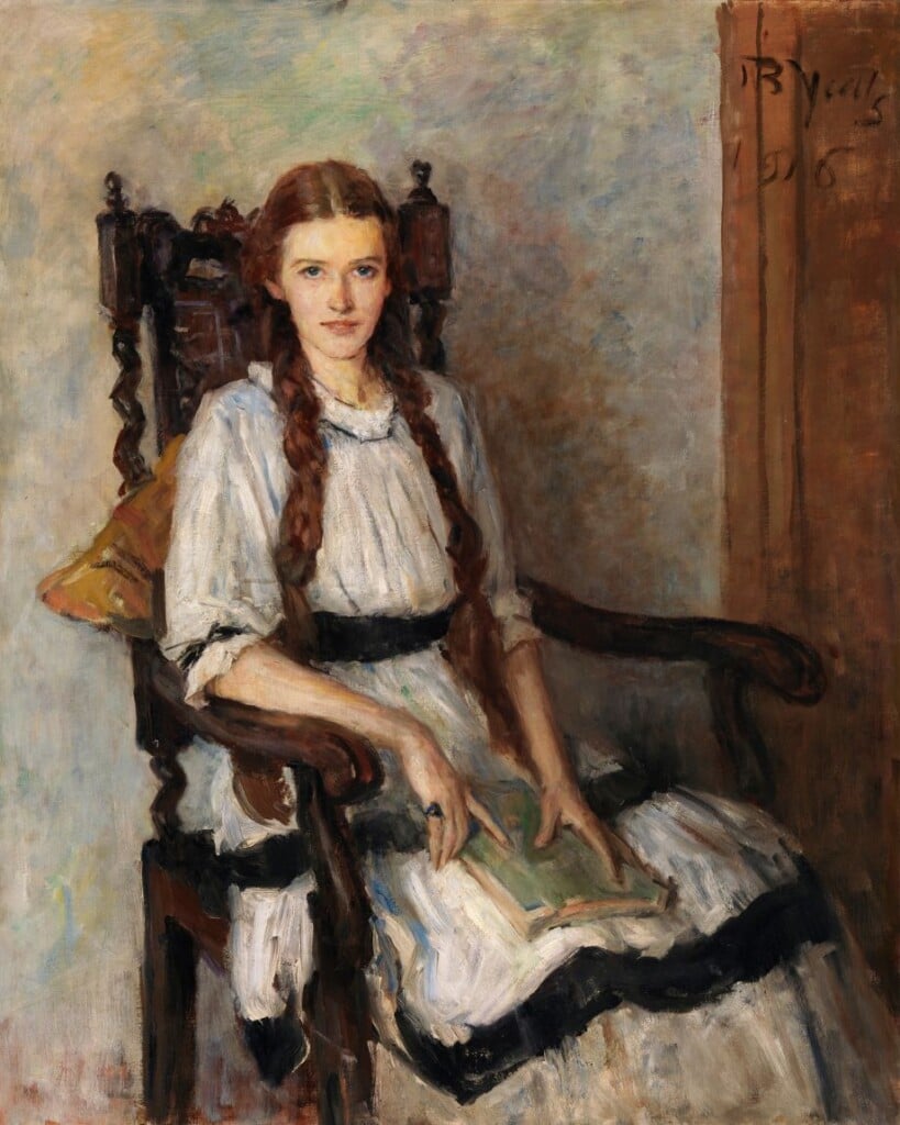 Jack B Yeats Portrait of Mary Lapsley Guest | Irish American Mom Portraint of a seated girl wearing a white dress