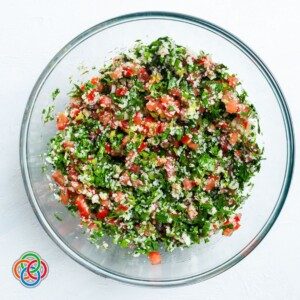 Bulgur wheat and parsley salad in a bowl