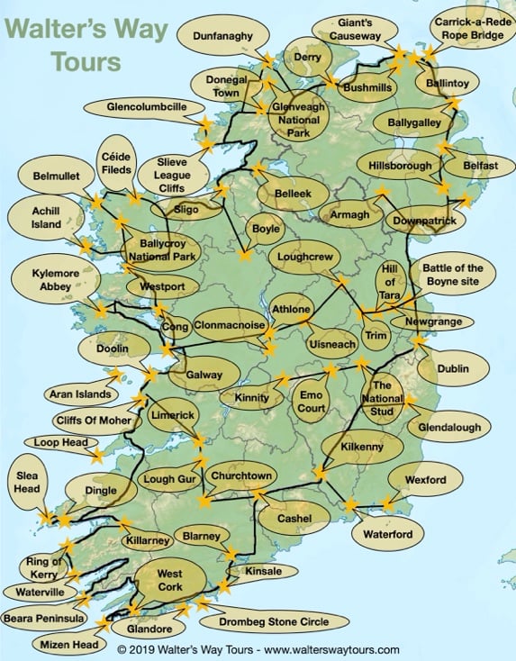 Tour Map of Ireland for Walter's Way Tours | Irish American Mom Map of Ireland