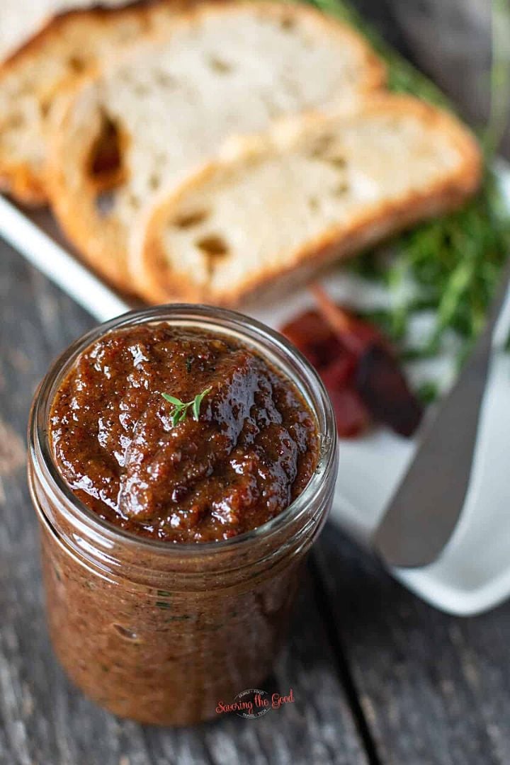 Bacon jam | Irish American Mom Jar of bacon jam with a slice of toast
