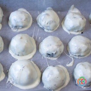 White chocolate truffles on a baking tray