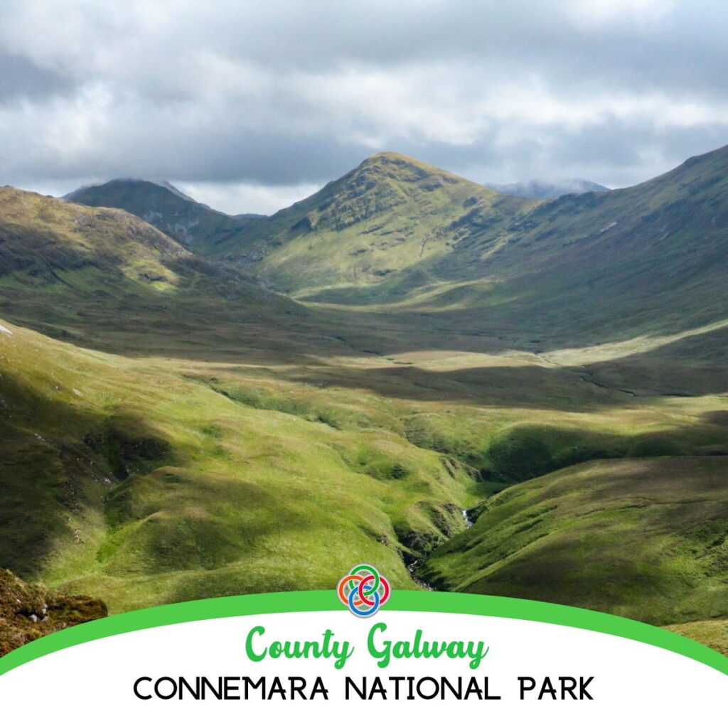 County Galway Connemara National Park | Irish American Mom Mountain landscape with text banner