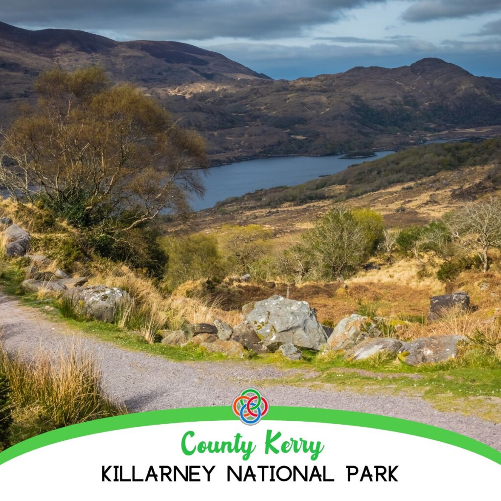 County Kerry Killarney National Park | Irish American Mom Mountains and lake with text banner