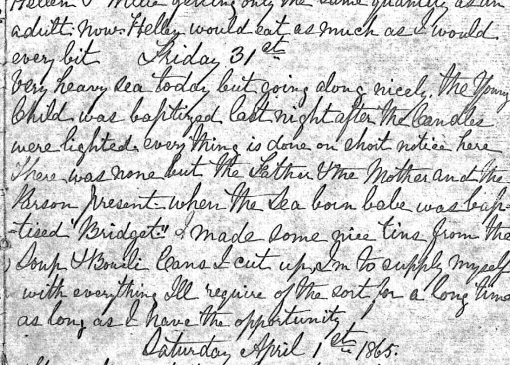 Excerpt from The Dover Journal describing a sea journey from New Zealand to London | Irish American Mom Cursive writing on a page