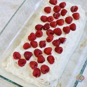 Fresh raspberries on an ice box cake