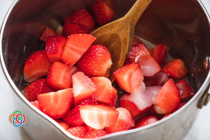 Strawberries in a saucepan | Irish American Mom Chopped strawberries in a saucepan