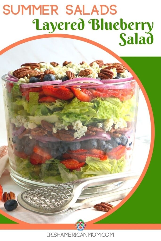 Summer Salads featuring layered blueberry salad | Irish American Mom Trifle layered blueberry salad with text banner