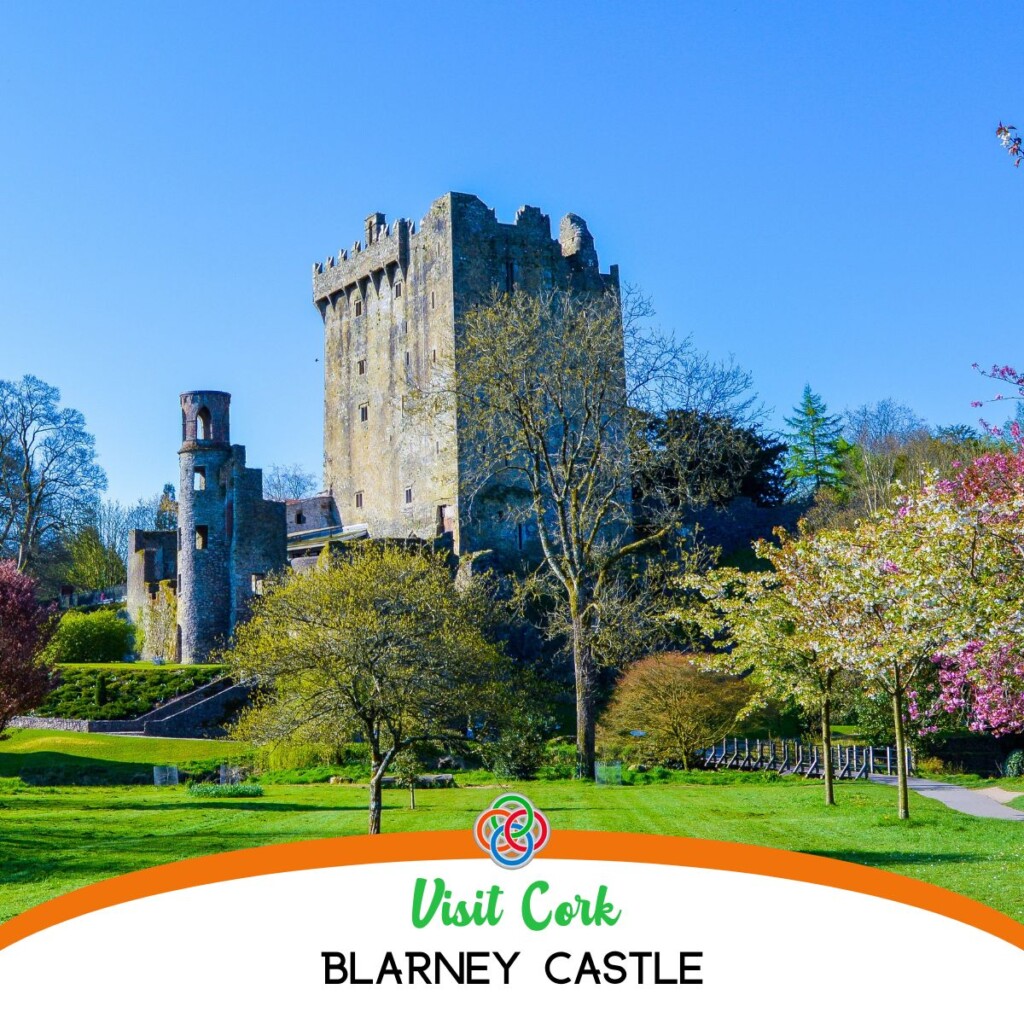 Blarney Castle County Cork | Irish American Mom Castle among trees with text banner