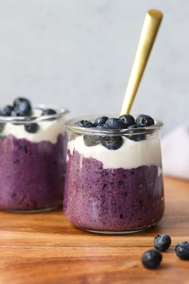 Two glasses of blueberry pudding