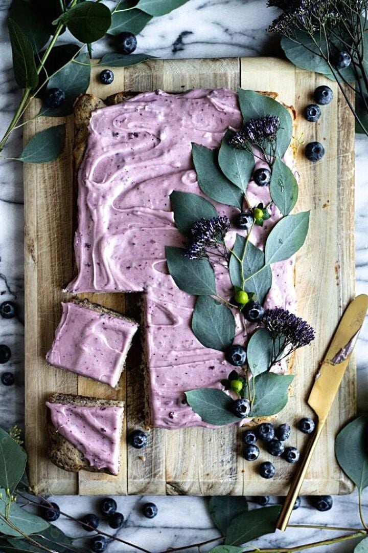 Purple frosted sheet cake