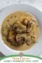 Pinterest graphic titled “Main Courses – Whiskey Mushroom Pork Chops” featuring a pork chop topped with sliced mushrooms in a creamy whiskey sauce on a white plate with Irish-themed branding at the bottom.