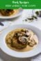 Pinterest graphic titled “Pork Recipes – Irish Whiskey Pork Chops” featuring a pork chop topped with sliced mushrooms in a creamy whiskey sauce on a white plate with green header and Irish-themed logo.