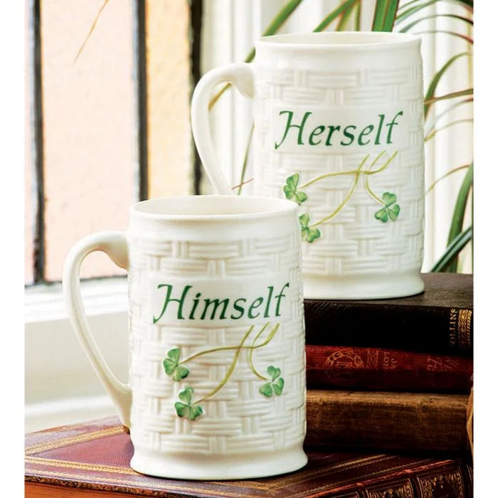 belleek-himself-herself-mug-set-1 | Irish American Mom Two china mugs with text