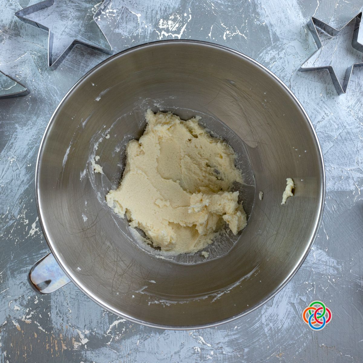 Creamed butter and sugar in a bowl for star cookies | Irish American Mom Butter and sugar creamed together in a bowl
