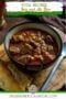 Bowl of beef stew with text banners