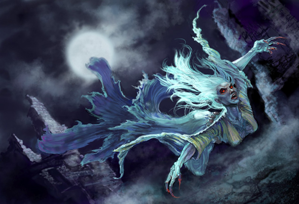 The Irish Banshee in Art | Irish American Mom Ghostly image of a woman with long silver hair and red eyes