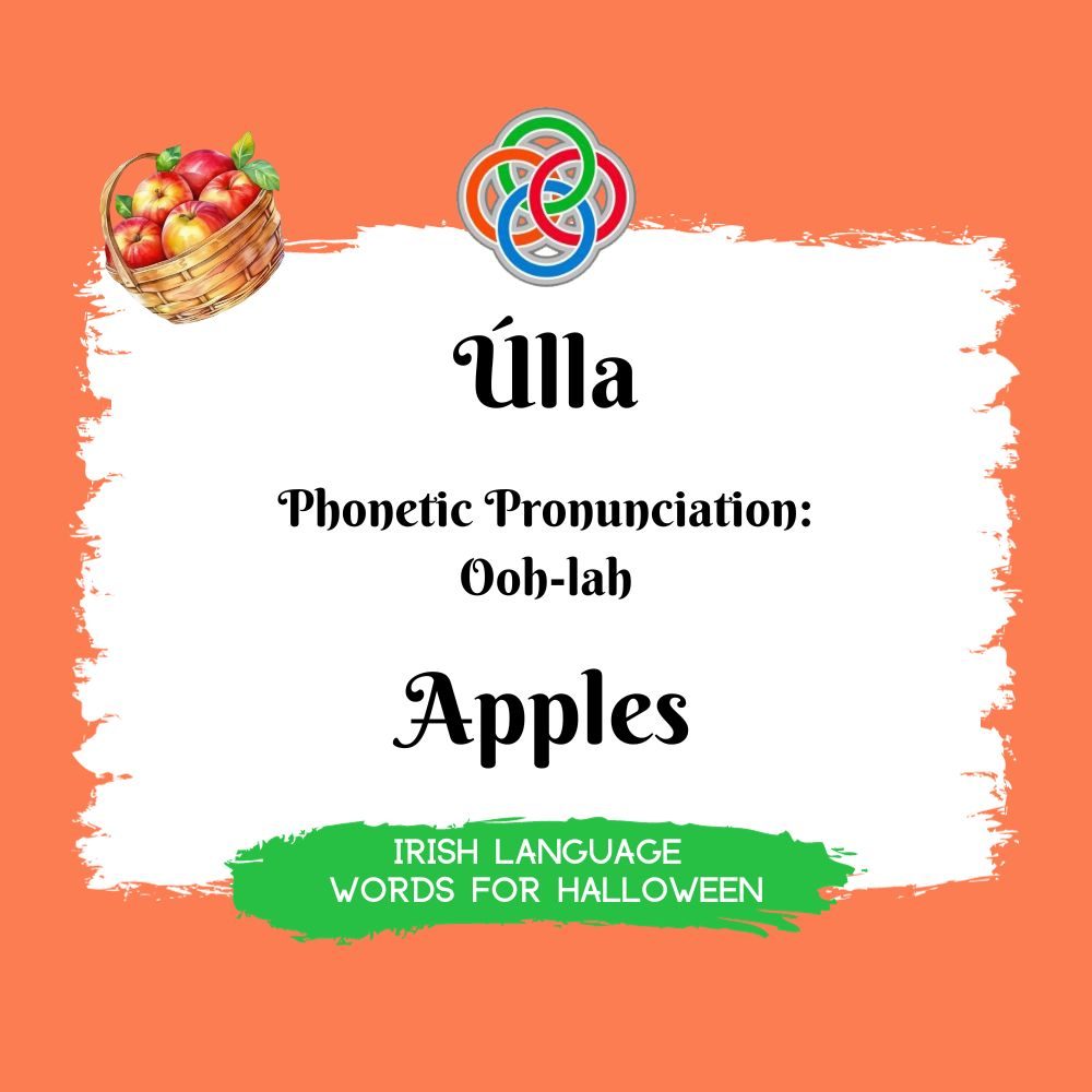 Apples-in-Irish-Language | Irish American Mom Text graphic with apples