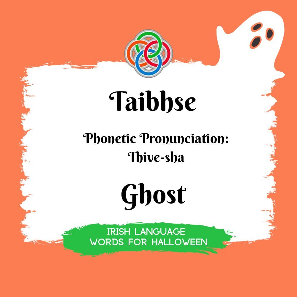 Ghost in Irish | Irish American Mom Text graphic with ghost