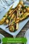 Honey roasted parsnips on a platter with text banner