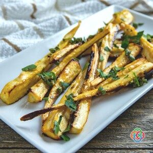 Plate of roasted sliced parsnips