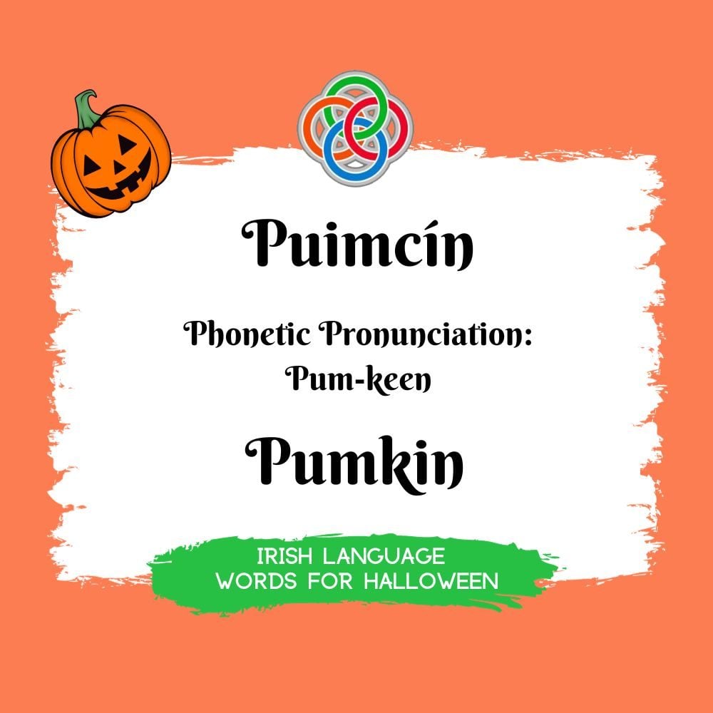 Pumpkin in Irish | Irish American Mom Grapic with text plus pumkin