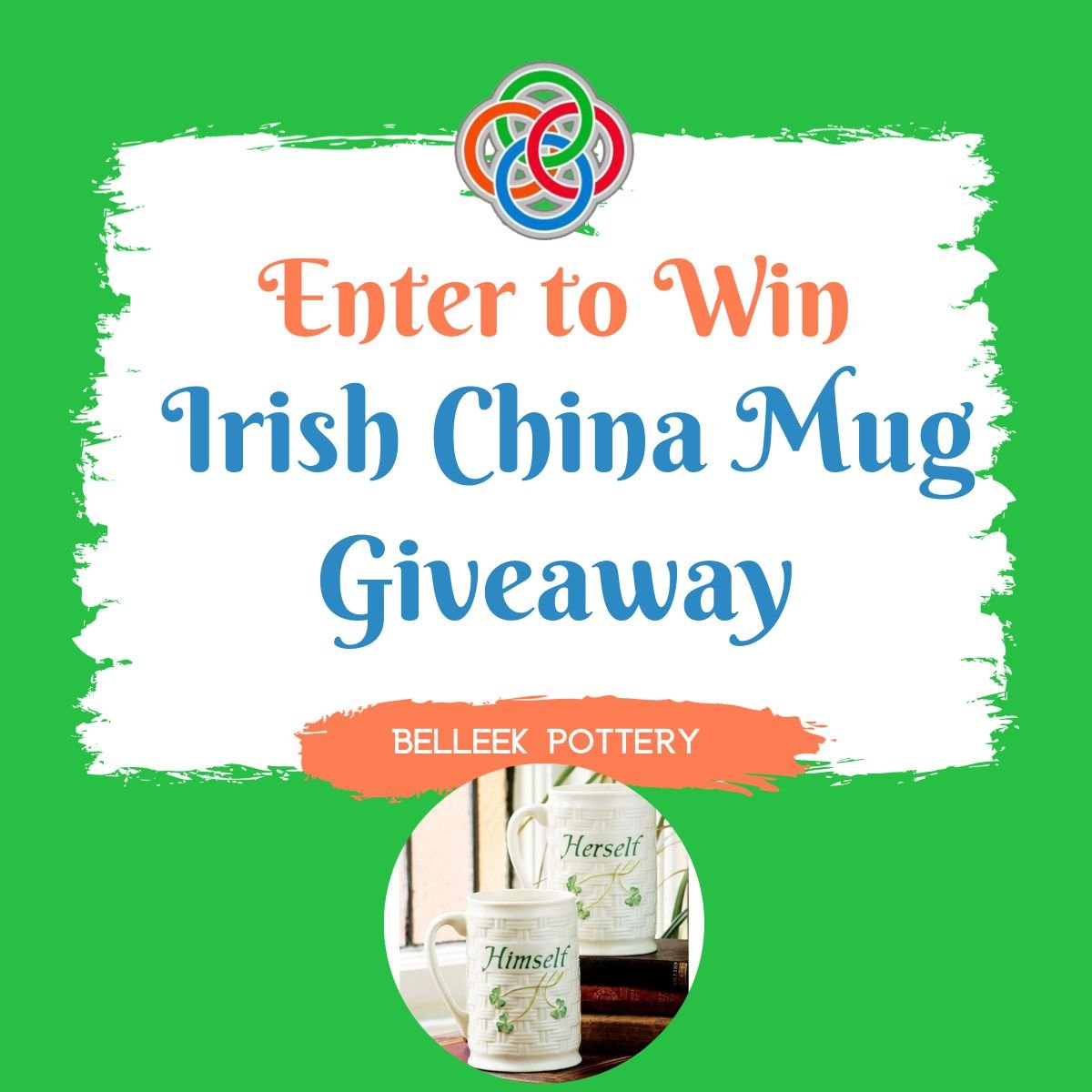 Enter to Win Irish China Mugs Giveaway | Irish American Mom Text graphic with photo of china mugs
