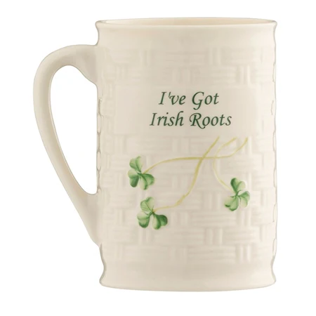 Irish roots china mug by Belleek | Irish American Mom China mug with shamrocks