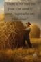 Farmer in a sunlit field beside a large hay bale with a motivational quote overlay: “there’s no need to fear the wind if your haystacks are tied down.”