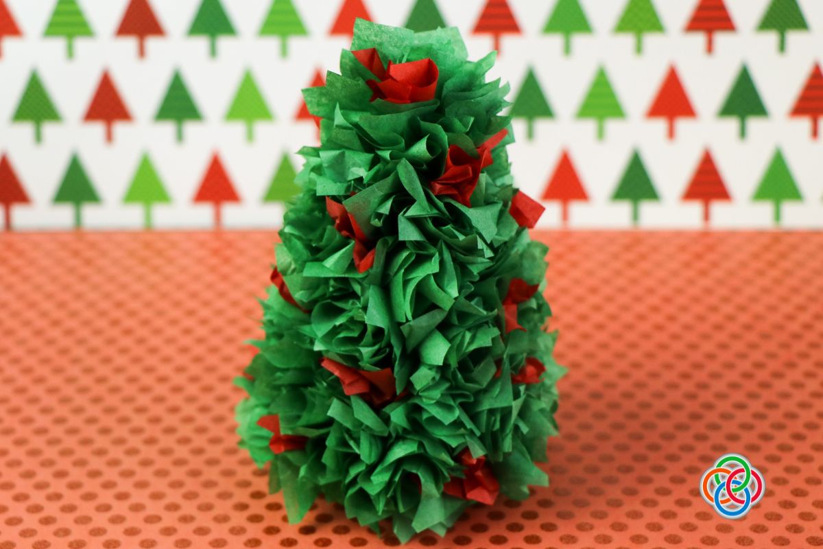 Tissue paper tree cone craft | Irish American Mom Tissue paper Christmas tree craft