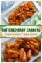 Two-panel Celtic-styled collage: top panel shows golden buttered baby carrots in a rustic dish; bottom panel shows a close-up of creamy Irish butter melting over tender carrots with central white background banner with green and amber text and Celtic scroll designs.
