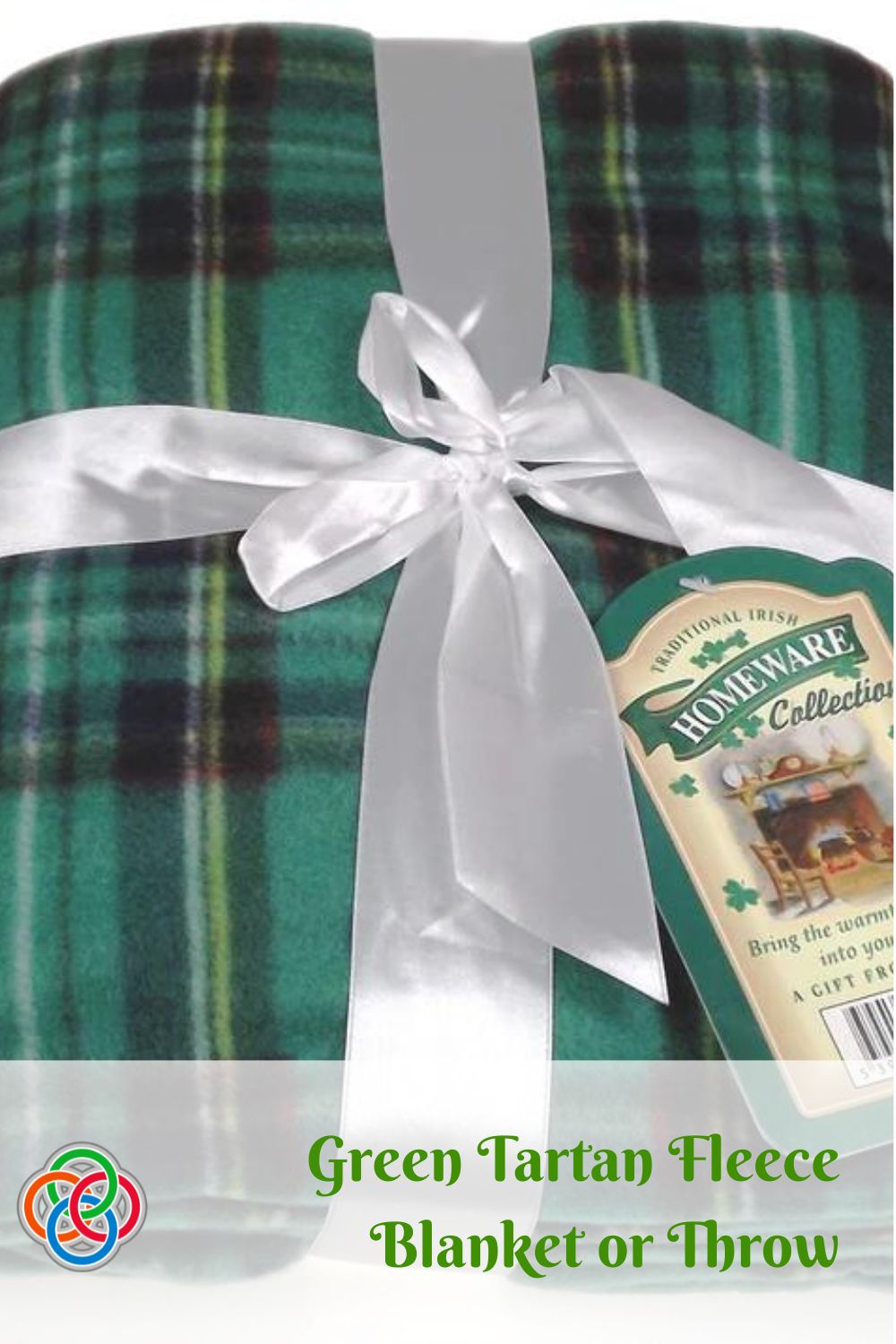 Green tartan blanket with text banner
