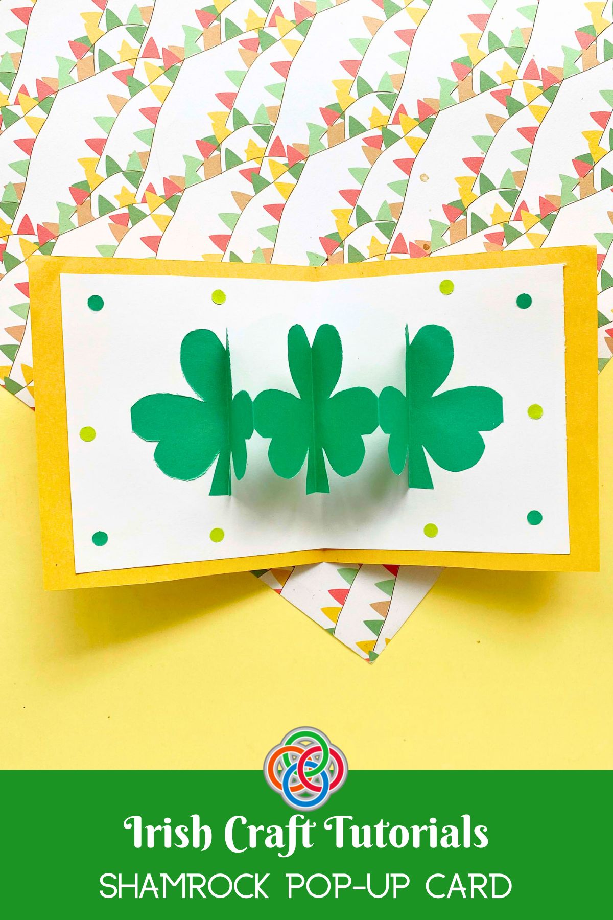Irish Craft Tutorial Shamrock Pop-up Card 1 | Irish American Mom Shamrock greeting card with text banner
