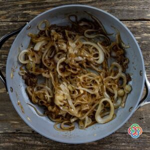 Fried onions in a skillet