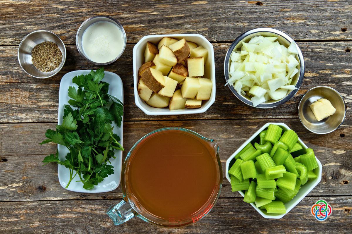 Ingredients for Irish Potato Soup | Irish American Mom Bowls of ingredients for making parsley soup