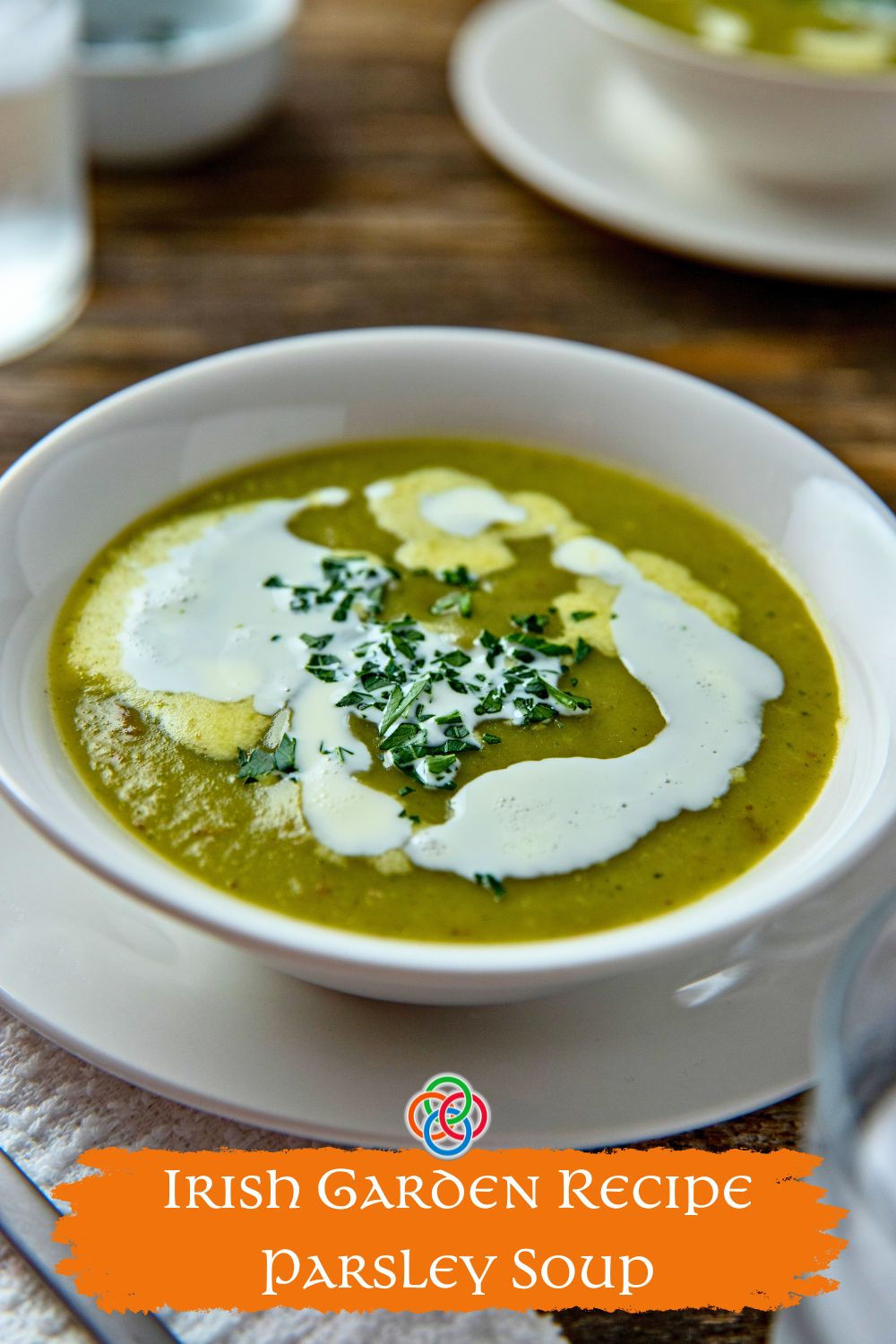 Irish Garden Recipe for Homemade Parsley Soup | Irish American Mom Bowl of soup with text banner