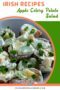 Bowl of celery potato salad in text graphic