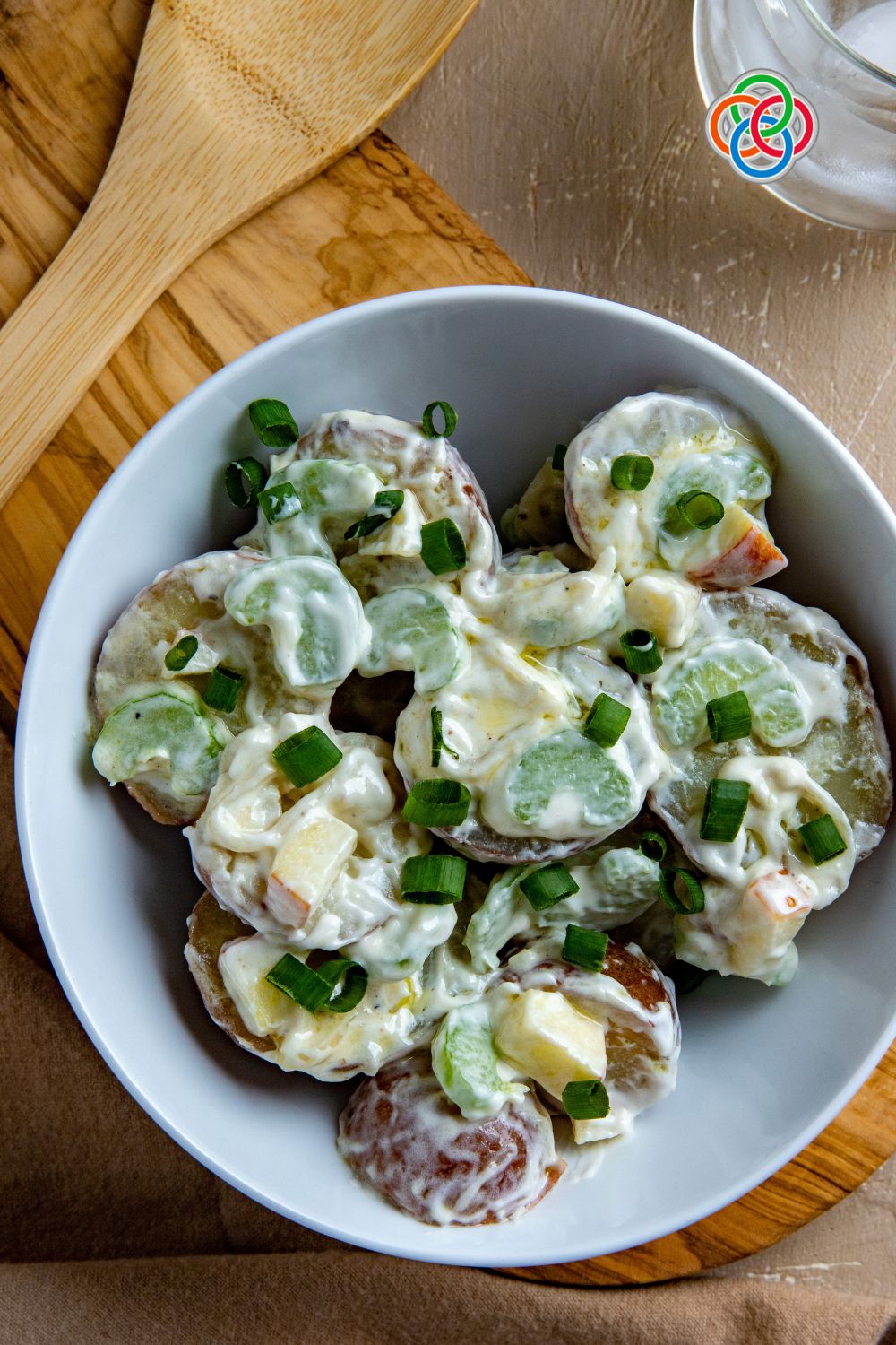 Potato Salad with Celery and Apples | Irish American Mom Bowl of potato, celery and apple salad