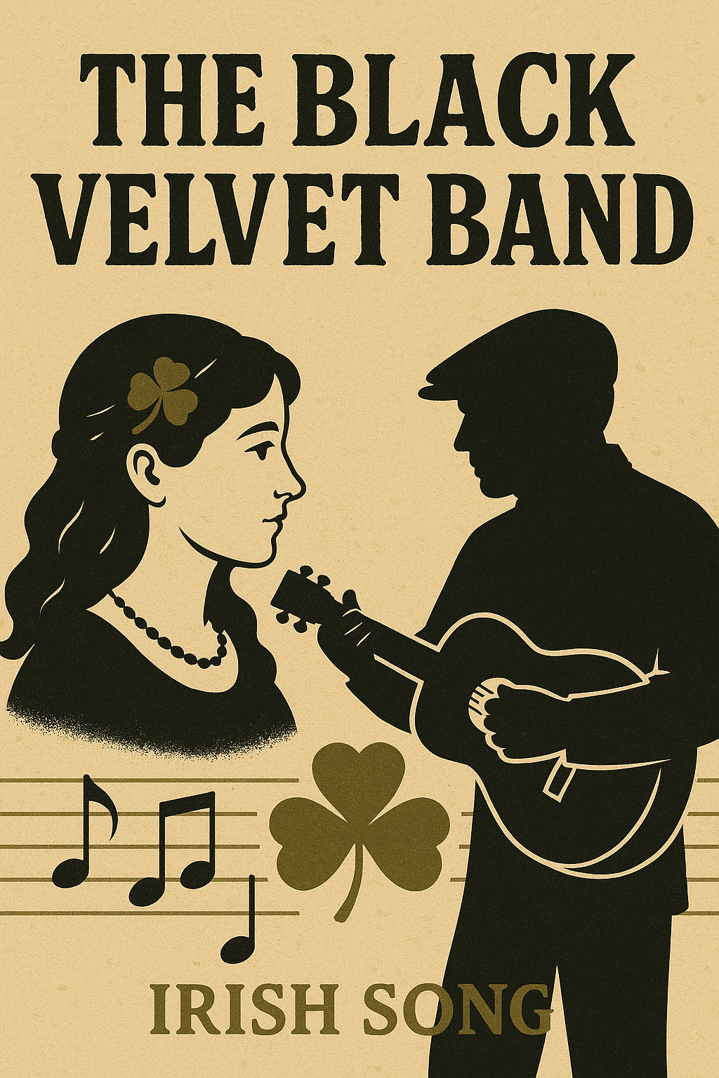 Black Velvet Band | Irish American Mom Graphic featuring a wonam's head and a man with a guitar with text