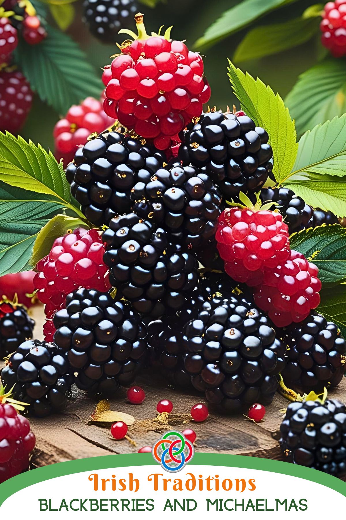 Ripe blackberries with dew plus a text banner