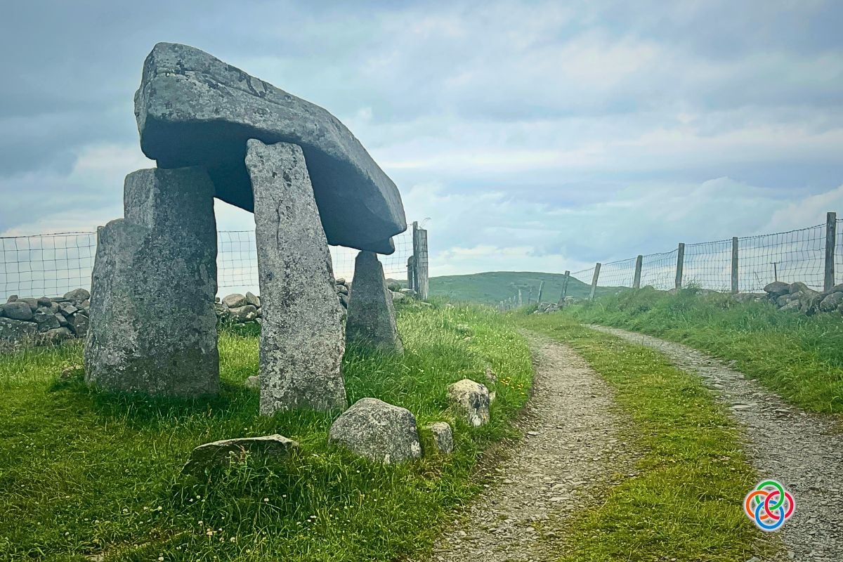 Stoen dolmen beside a dirt road