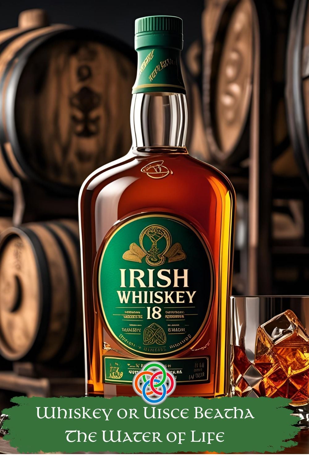 Bottle of whiskey with text banner