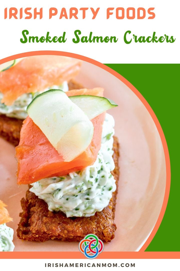 Smoked salmon and cream cheese cracker in a text graphic