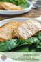 cooked pork chops and spinach on a plate with text banner