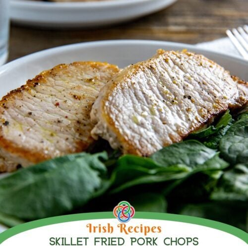 Fried pork chops with a text banner