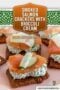 Single-image Celtic-styled poster of smoked salmon crackers topped with broccoli cream, designed with an amber background text banner and Celtic border design.