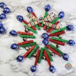 Clothespin Christmas wreath with chocolates attached